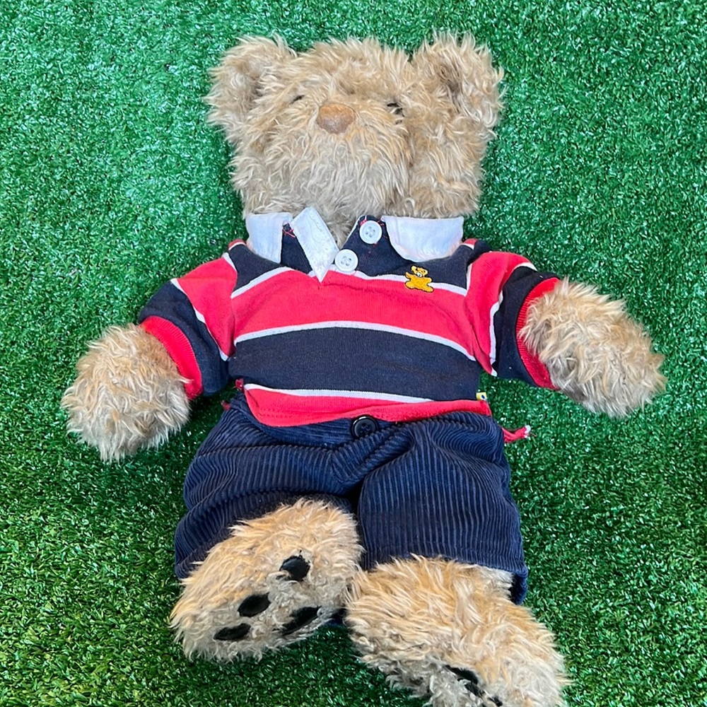 Build A Bear - Timeless Teddy Tan Curly Bear With Corduroy Pant and Shirt 🐻